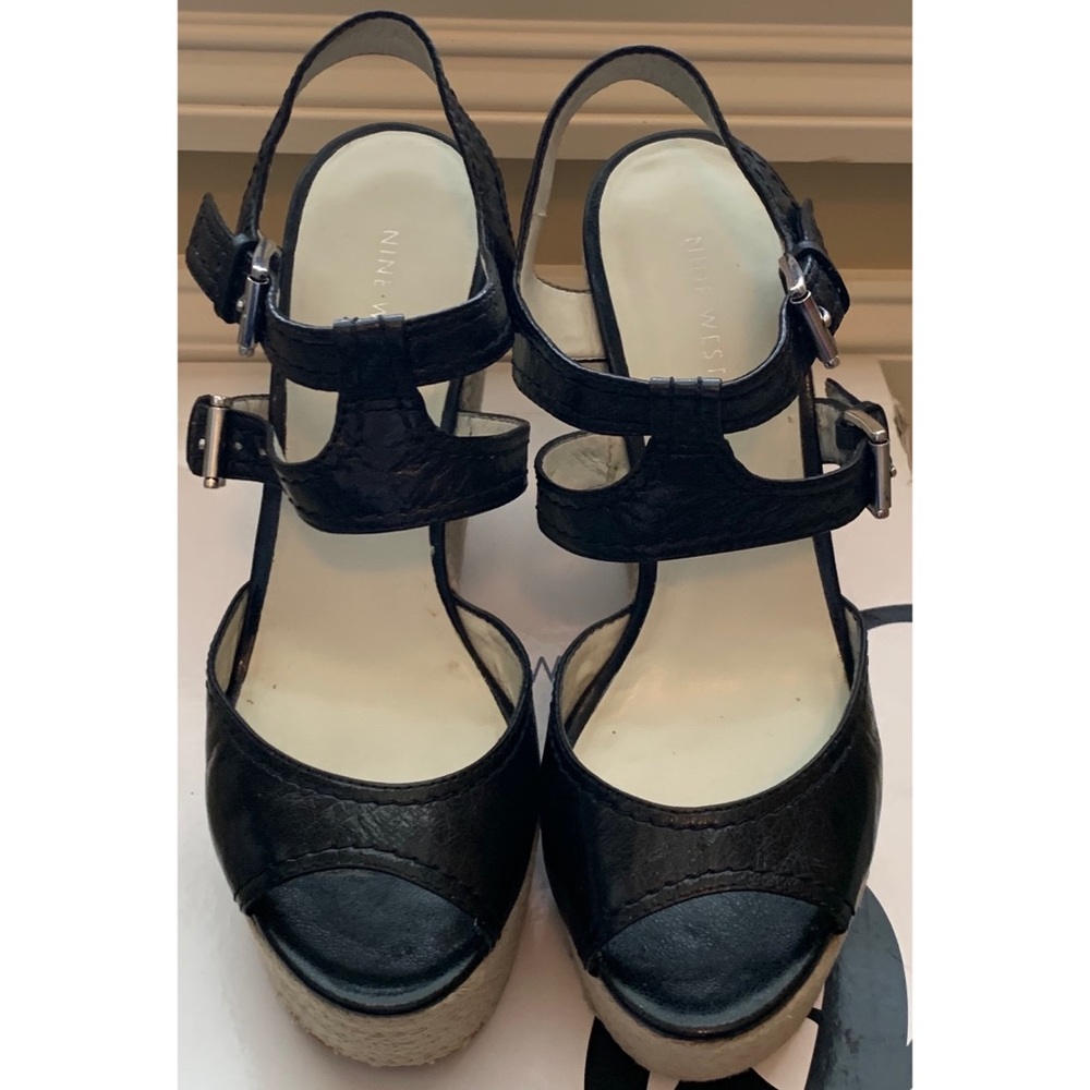 Nine West Black Patent Espadrille Wedges